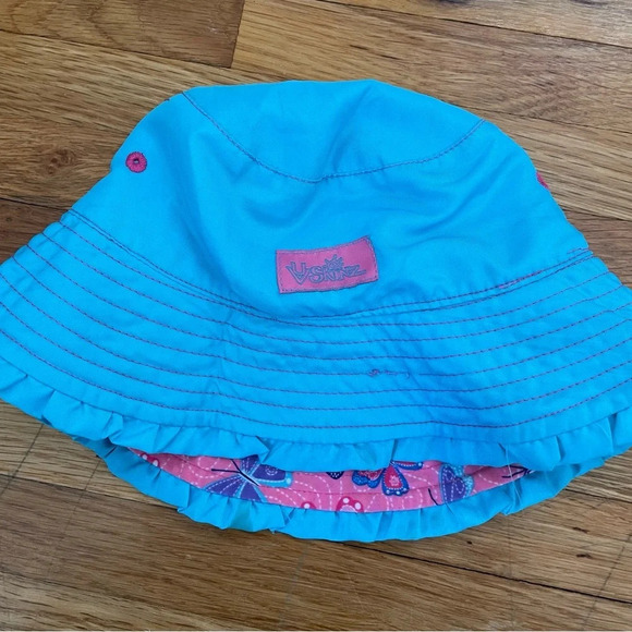 4/$25 UV Skinz Baby Reversible Bucket Sun Hat Blue and Pink Butterflies - Picture 4 of 10